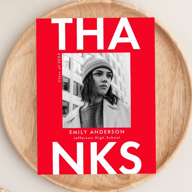 Carte Postale Rouge | Merci Gras Grad Photo Graduation (Créateur téléchargé)