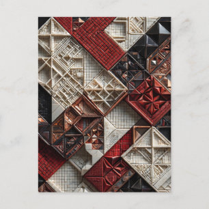 Carte Postale Rouge Noir Ivoire Micro Mosaïque 3D Géométrique