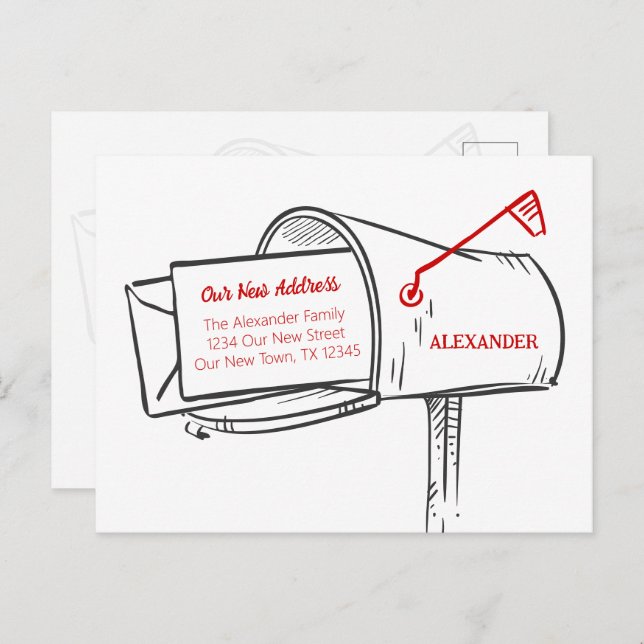 Carte Postale Rouge Nous avons déplacé la boîte aux lettres dése (Devant / Derrière)