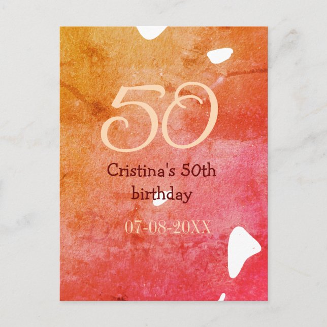 Carte Postale Rouge orange 50 anniversaire anniversaire ajouter  (Devant)