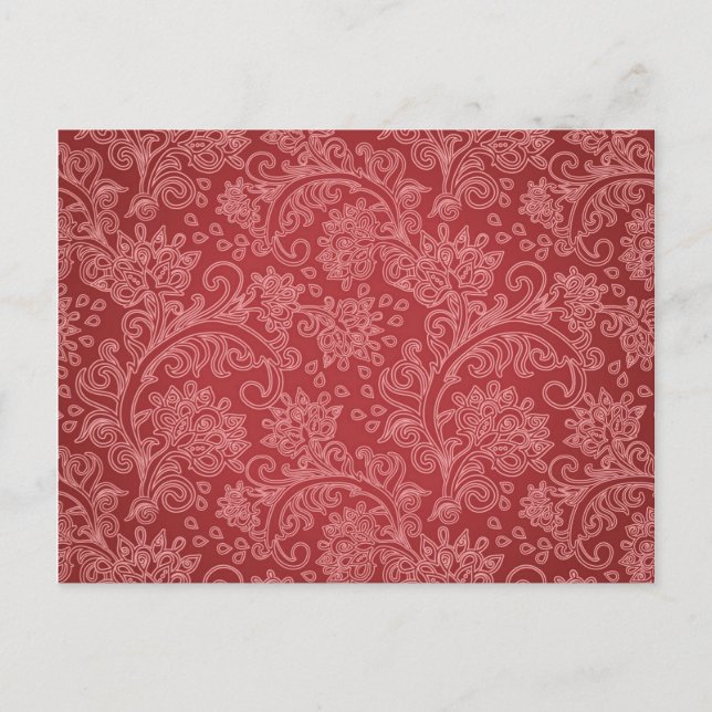 Carte Postale Rouge Paisley Damask Designer Floral Classic (Devant)