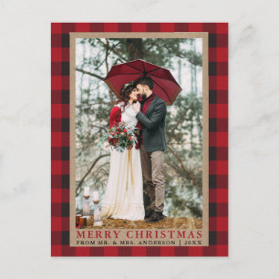 Carte Postale Rouge Plaid Mariage photo Joyeux Noël Kraft