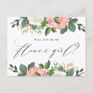 Carte Postale Rouge Printanier Floral Veux-Tu Être Ma Demoiselle