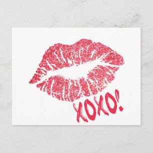 CARTE POSTALE ROUGE RETRO SUCRE LIPS XOXO