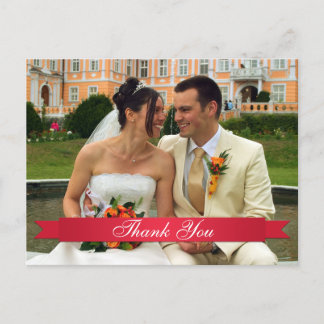 Carte Postale Rouge ruban mariage photo personnalisée merci note
