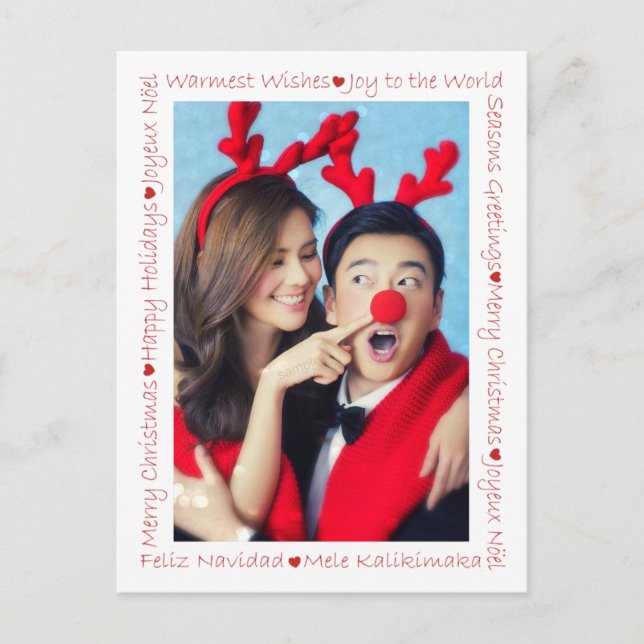 Carte Postale Rouge rustique Coeurs & Mots de Noël 2 Frontière p (Devant)