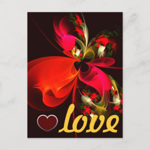 Carte Postale Rouge Vert Floral Moderne Art Abstrait Motif #02