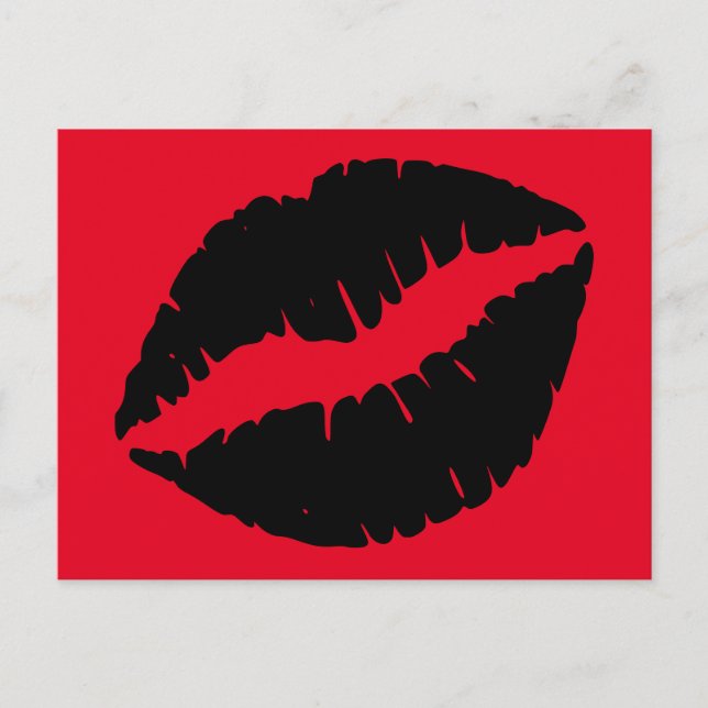 Carte Postale Rouge vif et baiser au rouge à lèvres noir (Devant)
