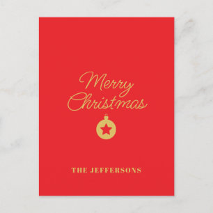 Carte Postale Rouge vif et couleurs dorées Joyeux Noël