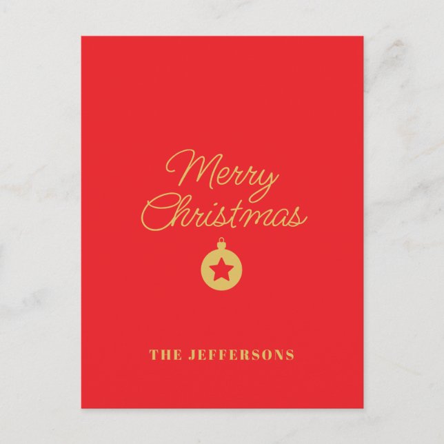 Carte Postale Rouge vif et couleurs dorées Joyeux Noël (Devant)