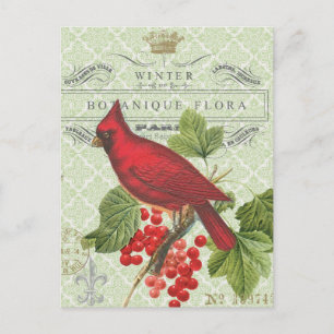 Carte postale rouge vintage de vacances-hiver