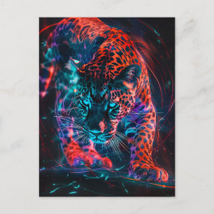 Carte Postale Rouge violet Turquoise Neon Jaguar Lumière