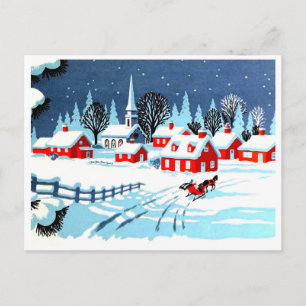 Carte Postale Rouler dans un carrosse vers un village en hiver,