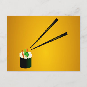 Carte Postale Rouler Le Sushi Dans Un Coin Avec Baguettes