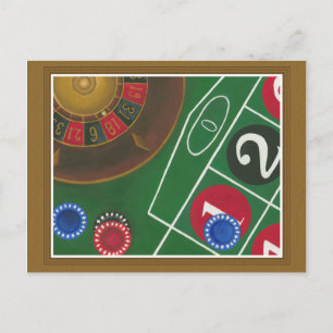 Carte Postale Roulette Table avec puces et roue