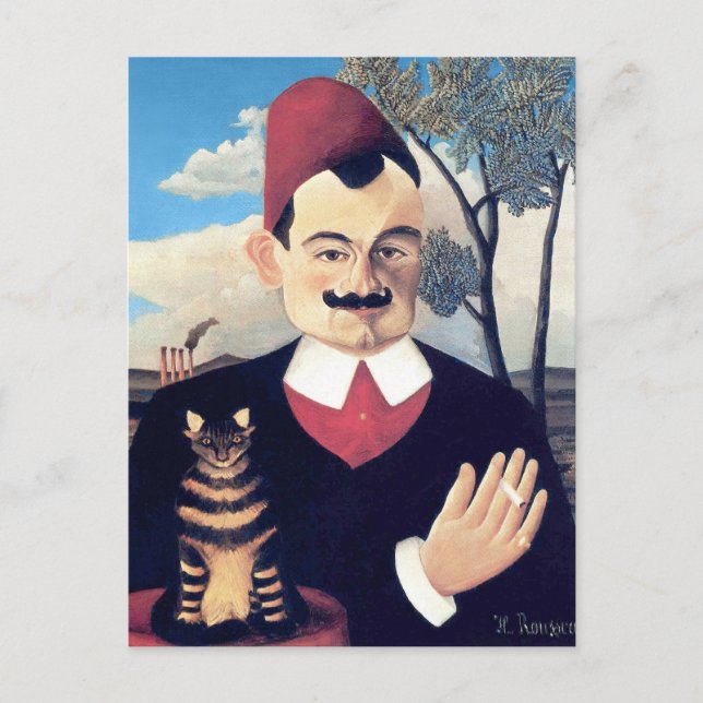 Carte Postale Rousseau - Portrait de Pierre Loti Homme avec chat (Devant)