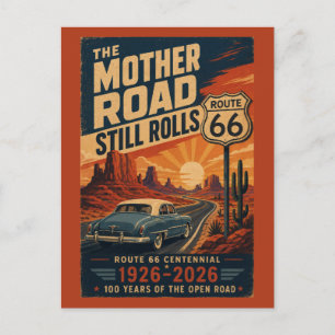 Carte Postale Route 66 Centenaire Blue Voiture Classique Route d