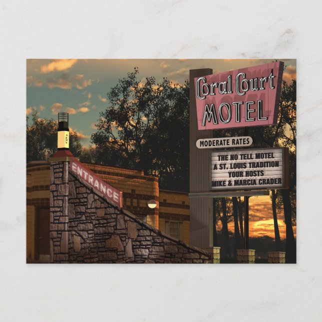 Carte Postale Route 66 Coral Court Motel Retro Neon Signal (Devant)