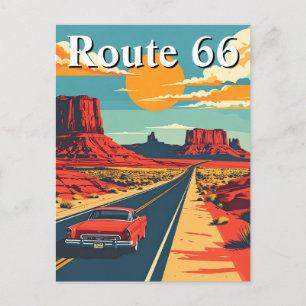 Carte Postale Route 66 Rétro Voiture Vintage Américain Voyage