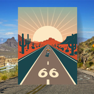 Carte Postale Route 66 USA moto vintage voyage