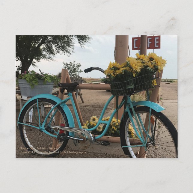 Carte Postale Route 66 | Vélos et tournesols | Adrian, Texas (Devant)