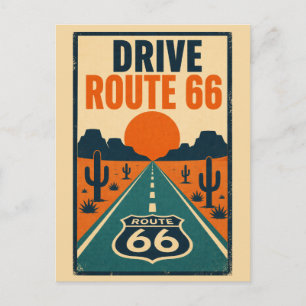 Carte Postale Route 66 Vintage Américaine Désertique 