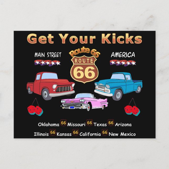 Carte Postale Route 66 vintage des années 1950 (Devant)