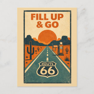 Carte Postale Route 66 Vintage : Faites le Plein et Partez Rétro