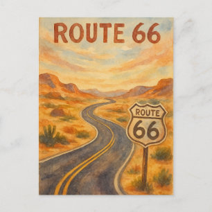 Carte Postale Route 66 Vintage Open Road Retro Desert