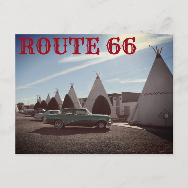 Carte Postale Route 66 Vintage TeePee Motel TRAVEL (Devant)