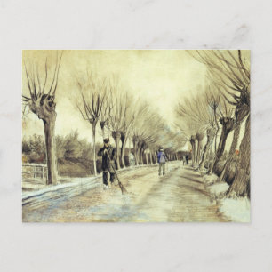 Carte Postale Route avec des saules pollués et un homme avec une