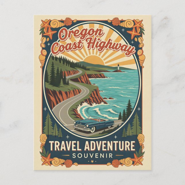 Carte Postale Route de la Côte de l'Oregon Voyage Rétro (Devant)