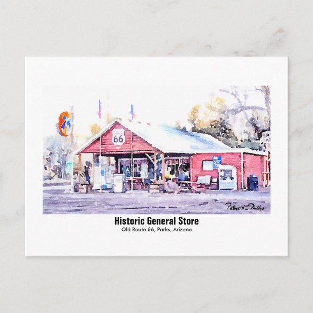 Carte Postale Route historique 66 Arizona General Store Aquarell (Devant)