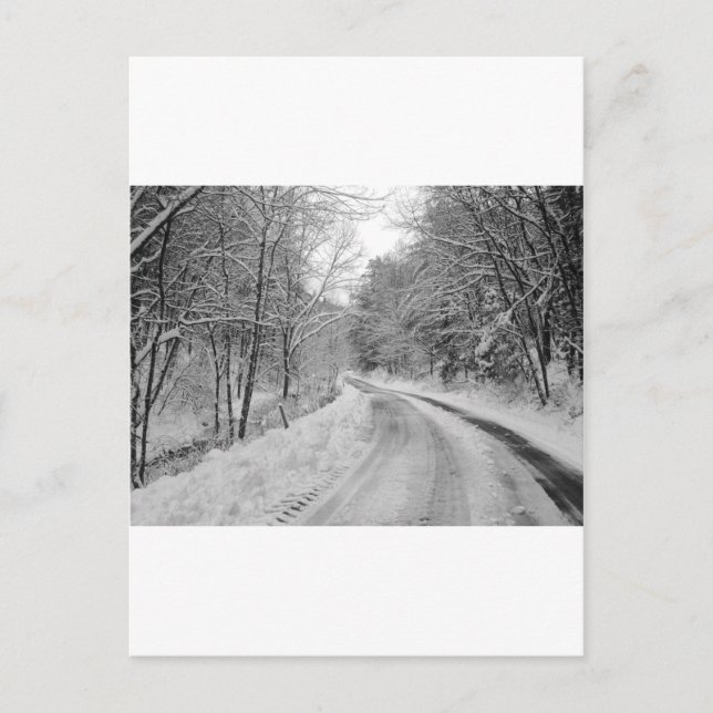 Carte Postale Route Pays Image noire et blanche avec neige (Devant)