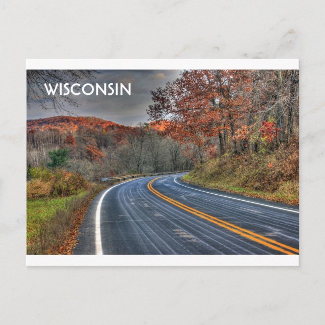 Carte Postale Route pittoresque du Wisconsin à l'automne (Devant)