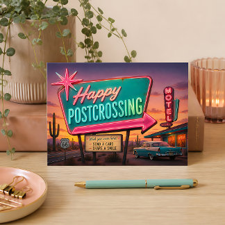 Carte Postale Route Rétro 66 Happy Postcrossing Motel du désert