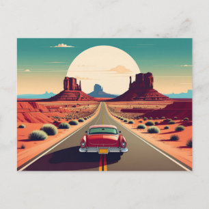 Carte Postale Route Rétro 66 Voiture Vintage Désert Voyage