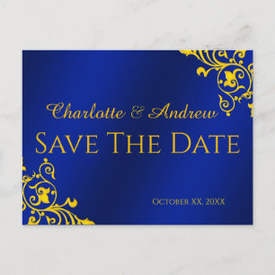 Carte Postale Royal Blue and Gold Enregistrer la date