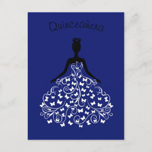 Carte Postale Royal Blue Butterfly Gown Quinceanera Invitation