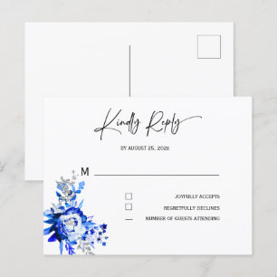 Carte Postale Royal Blue et mariage argent RSVP