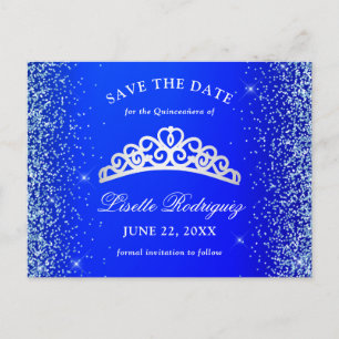 Carte Postale Royal Blue et Silver Quinceanera Enregistrer la da