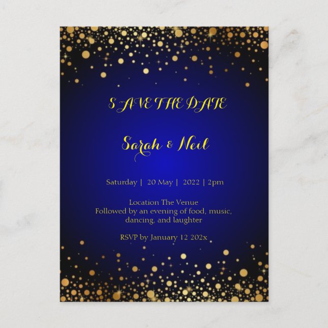 Carte Postale Royal Blue Gold Popular Enregistrer la date (Devant)