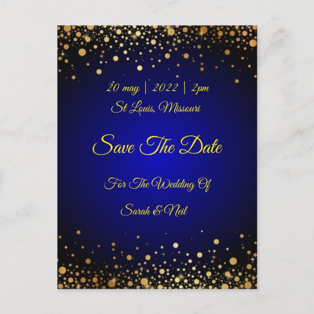 Carte Postale Royal Blue Gold Popular Enregistrer l'invitation d (Devant)