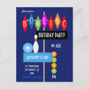 Carte Postale Royal Blue Retro Bowling fête d'anniversaire