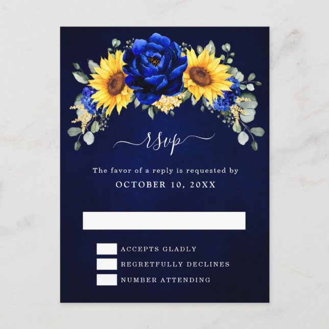 Carte Postale Royal Blue Rustic Tournesol Floral moderne RSVP Po (Devant)