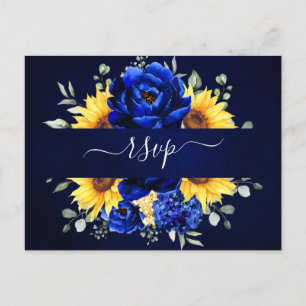 Carte Postale Royal Blue Rustic Tournesol Floral moderne RSVP Po