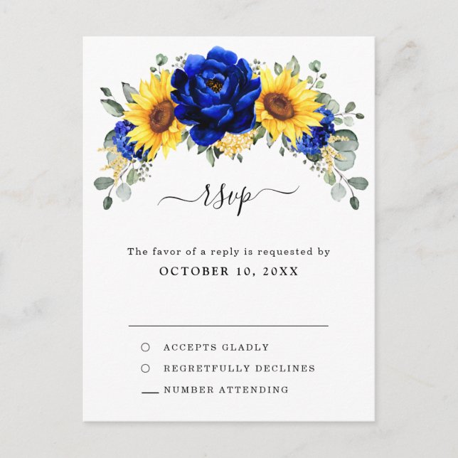 Carte Postale Royal Blue Rustic Tournesol Moderne Floral RSVP (Devant)