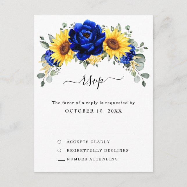 Carte Postale Royal Blue Rustic Tournesol Moderne Floral RSVP (Devant)