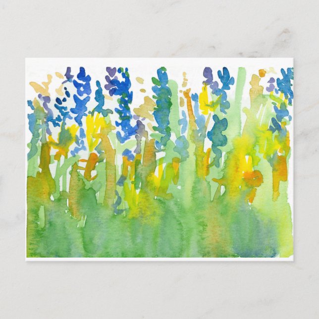 Carte Postale Royal Blue Sunshine Jaune Aquarelle Fleurs sauvage (Devant)