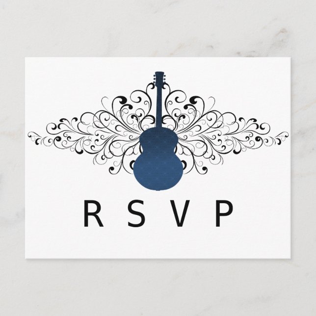 Carte postale Royal Blue Swirls Guitare RSVP (Devant)
